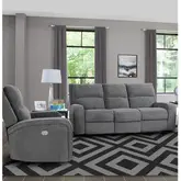 Polaris Power Reclining Sofa & Recliner Set in Bizmark Grey Fabric