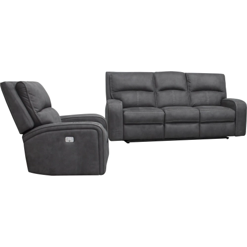 Polaris Power Reclining Sofa & Recliner Set in Slate Grey Fabric