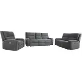 Polaris Power Reclining Sofa, Loveseat & Recliner Set in Bizmark Grey Fabric