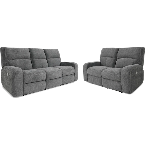 Polaris Power Reclining Sofa & Loveseat Set in Bizmark Grey Fabric