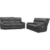Polaris Power Reclining Sofa & Loveseat Set in Slate Grey Fabric