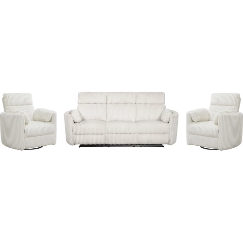 Radius Power Reclining Sofa & Two Recliners Set in Mega Ivory Fabric