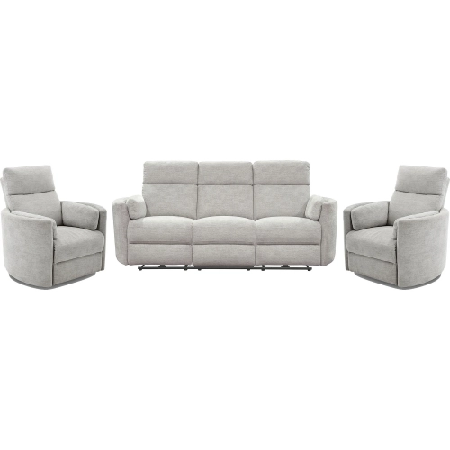 Radius Power Reclining Sofa & Two Recliners Set in Mineral Light Grey Fabric