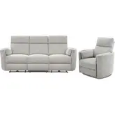 Radius Power Reclining Sofa & Recliner Set in Mineral Light Grey Fabric