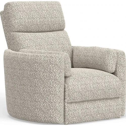 Radius Swivel Power Glider Recliner in Tatum River Rock Off White Fabric