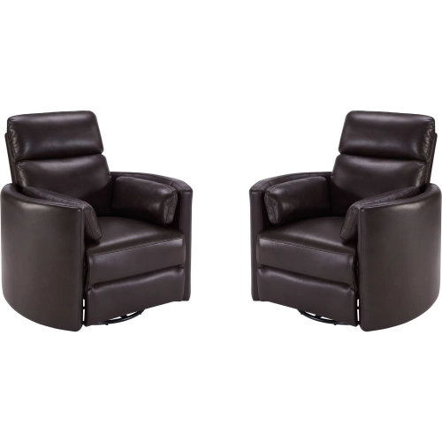 Radius Cordless Power Swivel Glider Recliner in Brown Top Grain Leather (Set of 2)