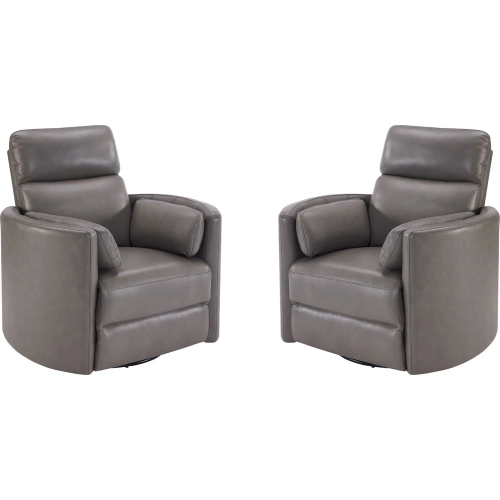 Radius Cordless Power Swivel Glider Recliner in Dark Grey Top Grain Leather (Set of 2)