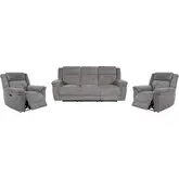 Richland Power Reclining Sofa & Two Recliners Set in Bristol Grey Fabric