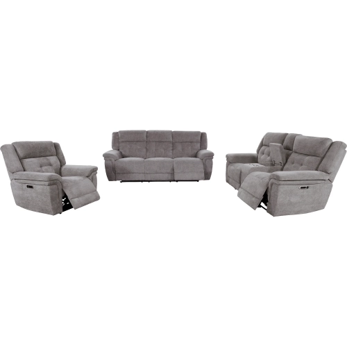 Richland 3 Piece Power Reclining Sofa Set in Bristol Grey Fabric