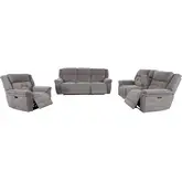 Richland 3 Piece Power Reclining Sofa Set in Bristol Grey Fabric