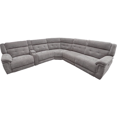Richland 6 Piece Power Reclining & Headrest Sectional Sofa in Bristol Grey Fabric