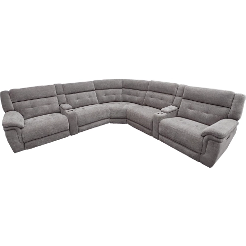 Richland 7 Piece Power Reclining & Headrest Sectional Sofa in Bristol Grey Fabric
