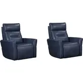 Remmington Power Swivel Glider Recliner in Vintage Navy Blue Top Grain Leather (Set of 2)