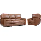 Rockford Power Reclining Sofa & Recliner Set in Saddle Brown Top Grain Leather
