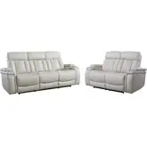 Royce Power Reclining Sofa & Loveseat Set in Ivory Leatherette