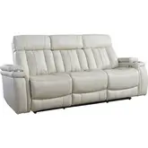 Royce Power Drop Down Console Reclining Sofa in Ivory Leatherette