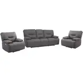 Spartacus Power Reclining Sofa & Two Recliners Set in Haze Grey Leatherette