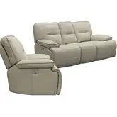 Spartacus Power Reclining Sofa & Recliner Set in Oyster Beige Leatherette