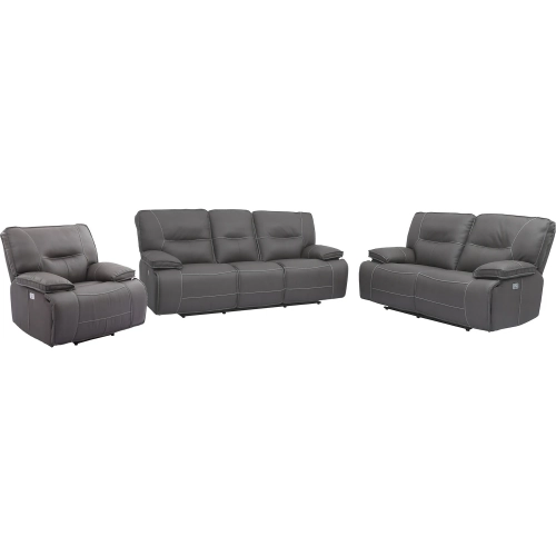 Spartacus Power Reclining Sofa Set in Haze Grey Leatherette