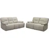 Spartacus Power Reclining Sofa & Loveseat Set in Oyster Beige Leatherette