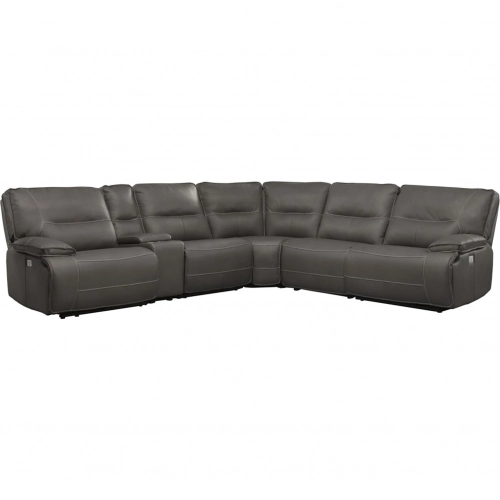 Spartacus 6 Piece Power Reclining Sectional Sofa in Haze Grey Leatherette