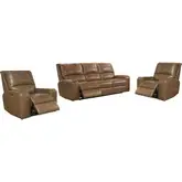 Swift Power Reclining Sofa & Two Recliners Set in Bourbon Brown Top Grain Leather