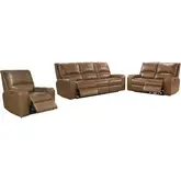 Swift Power Reclining Sofa, Loveseat & Recliner Set in Bourbon Brown Top Grain Leather