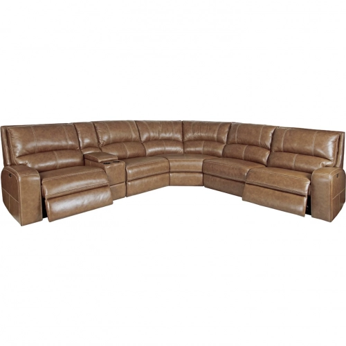 Swift 6 Piece Power Reclining Sectional Sofa in Bourbon Brown Top Grain Leather