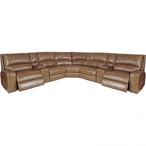 Swift 7 Piece Modular Power Reclining Sectional Sofa in in Brown Top Grain Leather