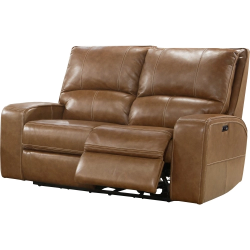 Swift Power Reclining Loveseat in Bourbon Brown Top Grain Leather