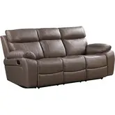 Theon Manual Sofa with Drop Down Table in Stokes Toffee Brown Leatherette