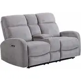 Tuscany Power Reclining Console Loveseat in Whiskers Nature Grey Fabric