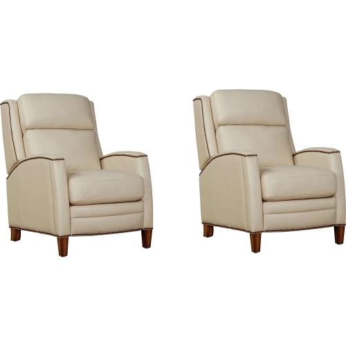 Vermont Manual Recliner in Pearl Glow Cream Top Grain Leather (Set of 2)