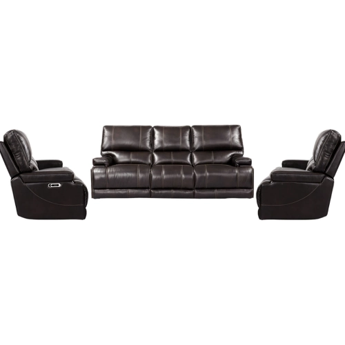 Whitman Power Cordless Reclining Sofa & Two Recliners Set in Linen Beige Top Grain Leather