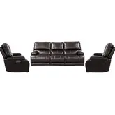 Whitman Power Cordless Reclining Sofa & Two Recliners Set in Linen Beige Top Grain Leather