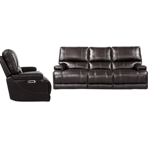 Whitman Power Cordless Reclining Sofa & Recliner Set in Linen Beige Top Grain Leather