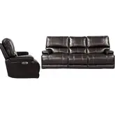 Whitman Power Cordless Reclining Sofa & Recliner Set in Linen Beige Top Grain Leather