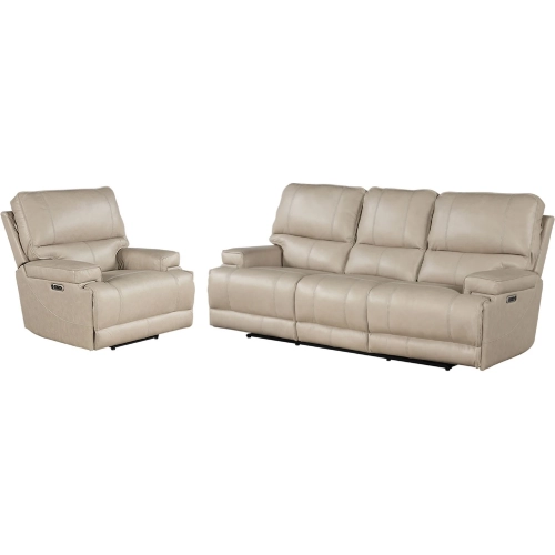 Whitman Power Cordless Reclining Sofa & Recliner Set in Coffee Brown Top Grain Leather