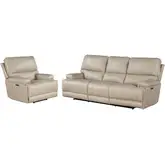 Whitman Power Cordless Reclining Sofa & Recliner Set in Coffee Brown Top Grain Leather
