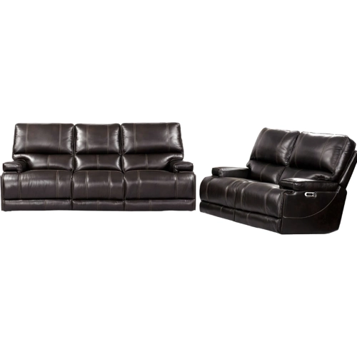 Whitman Power Cordless Reclining Sofa & Loveseat Set in Linen Beige Top Grain Leather