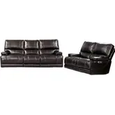 Whitman Power Cordless Reclining Sofa & Loveseat Set in Linen Beige Top Grain Leather