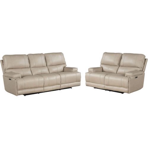Whitman Power Cordless Reclining Sofa & Loveseat Set in Coffee Brown Top Grain Leather