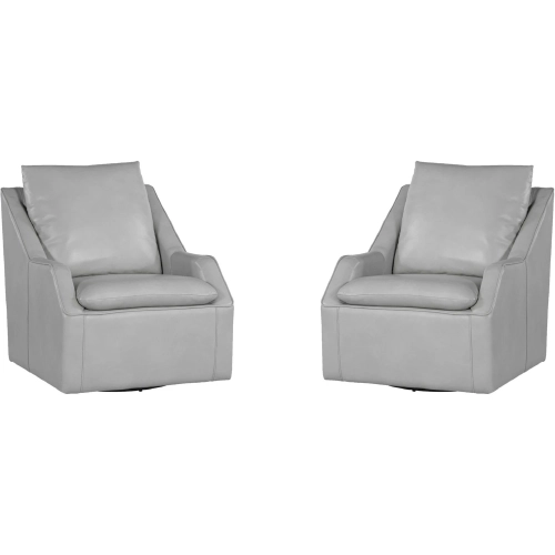 Asher Swivel Accent Chair in Steamboat Ice Grey Top Grain Leather (Set of 2)