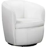 Barolo Swivel Club Accent Chair in Snow White Italian Leather
