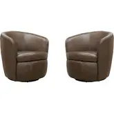 Barolo Swivel Club Chair in Vintage Brown Italian Leather (Set of 2)