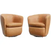 Barolo Swivel Accent Club Chair in Vintage Caramel Tan Brown Italian Leather (Set of 2)