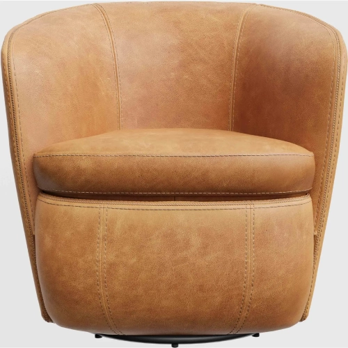 Barolo Swivel Accent Club Chair in Vintage Caramel Tan Brown Italian Leather