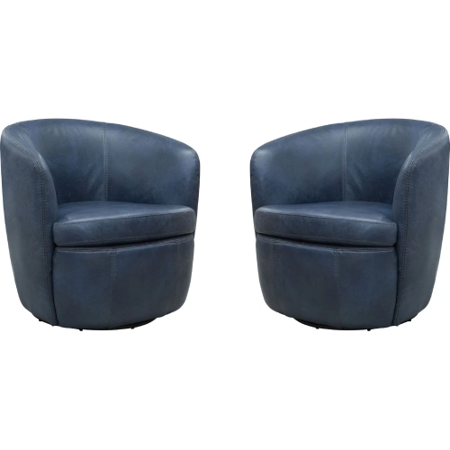 Barolo Swivel Club Chair in Vintage Navy Blue Italian Leather (Set of 2)