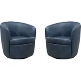 Barolo Swivel Club Chair in Vintage Navy Blue Italian Leather (Set of 2)