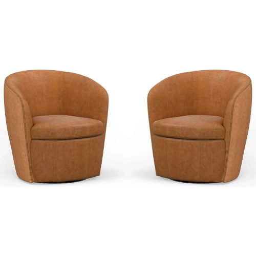 Barolo Swivel Accent Club Chair in Vintage Onyx Italian Leather (Set of 2)